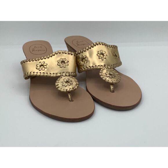 Jack Rogers Gold Wedge Sandals in EUC Classy Chic Fun Size 9 - Picture 1 of 8